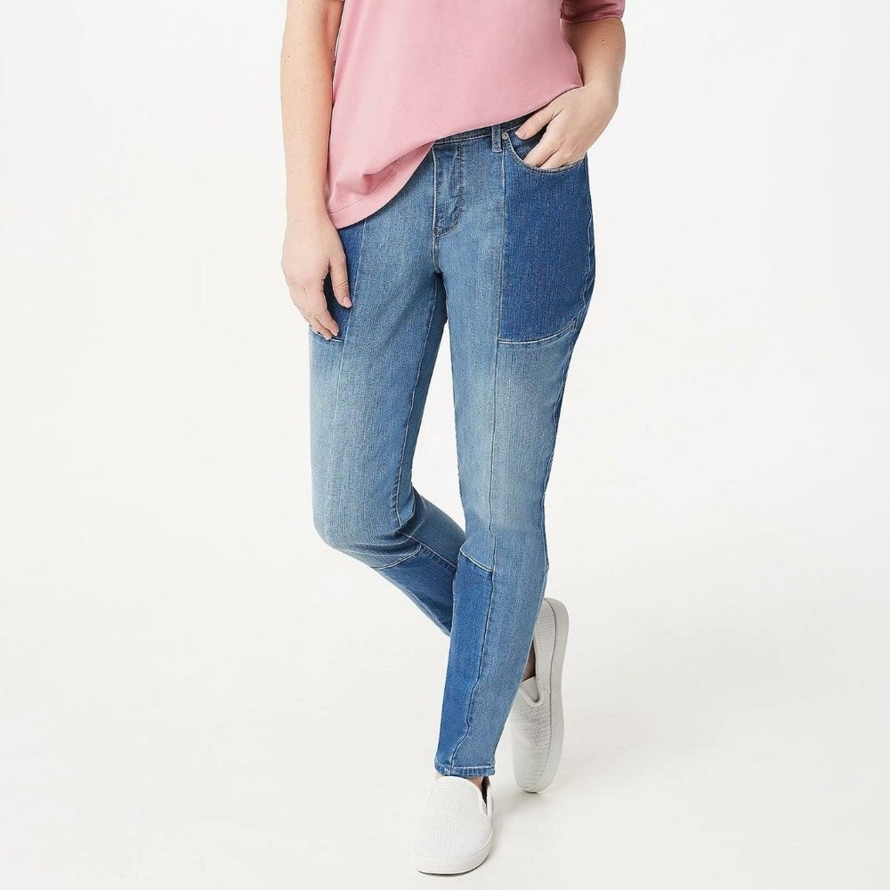 NWT‎ MARTHA STEWART SEAMED PANEL LIGHT INDIGO ANKLE JEANS 22P